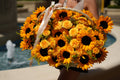 Golden Garden Sunflower and Rose Basket by Elly Floré